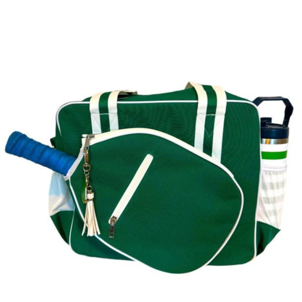 Green  White Striped pickleball Bag with Green Accents